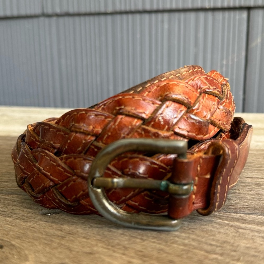 Vintage Belt 43 3/4” Leather Men’s Women’s Braided Soft Brown Classic Woven Belt